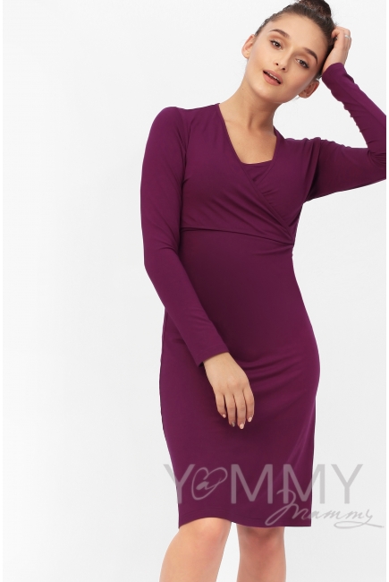 Платье на запах для кормящих и беременных, темная орхидея