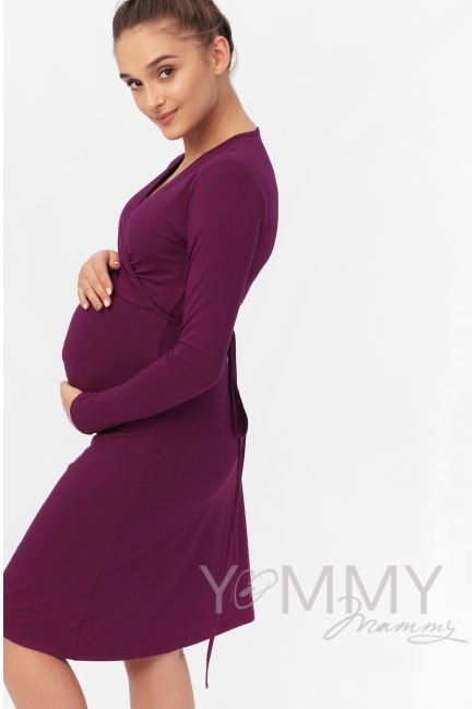 Платье на запах для кормящих и беременных, темная орхидея