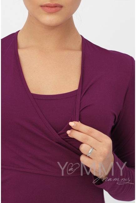 Платье на запах для кормящих и беременных, темная орхидея