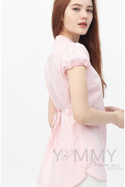 Рубашка с коротким рукавом для кормящих и беременных, розовая