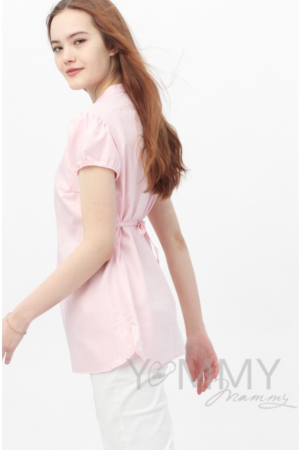 Рубашка с коротким рукавом для кормящих и беременных, розовая