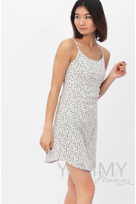 Сорочка на бретельках экрю / сердечки