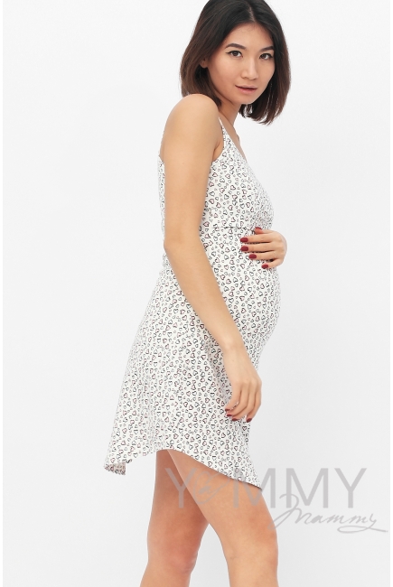 Сорочка на бретельках экрю / сердечки