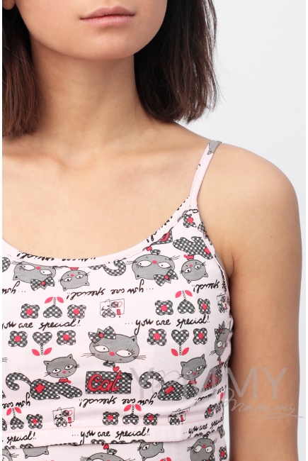 Сорочка на бретельках розовая / котята