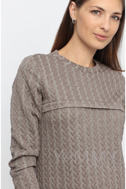 Свитшот для кормящих и беременных с узором "косы", коричневый меланж