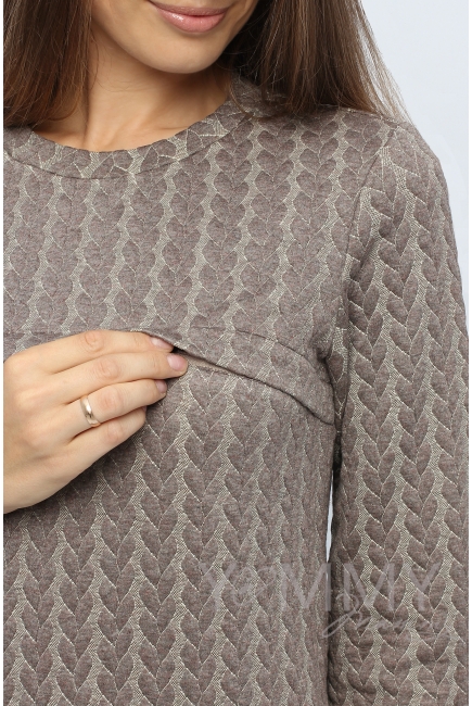 Свитшот для кормящих и беременных с узором "косы", коричневый меланж