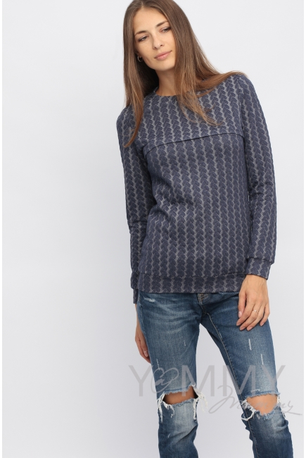 Свитшот для кормящих и беременных с узором "косы", синий меланж