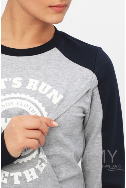 Толстовка для кормящих и беременных с принтом серый меланж, цвет темно-синий