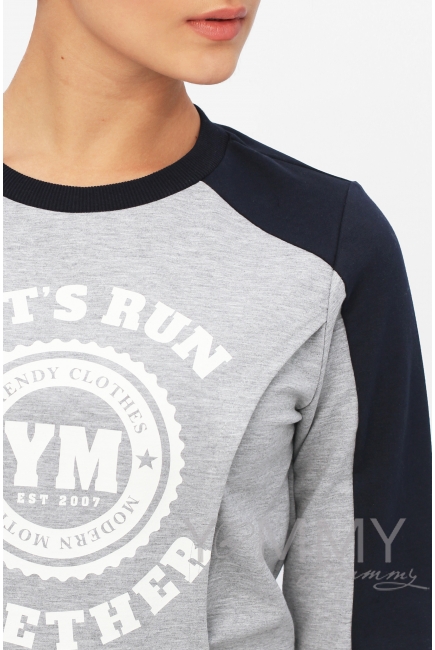 Толстовка для кормящих и беременных с принтом серый меланж, цвет темно-синий