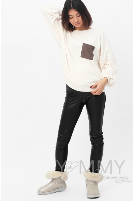 Универсальные брюки из эко-кожи черные для беременных