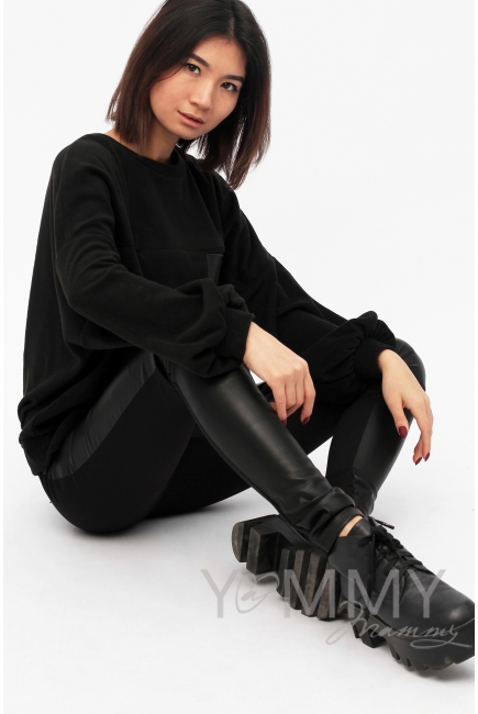 Универсальные брюки из эко-кожи черные для беременных