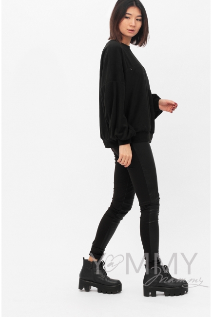 Универсальные брюки из эко-кожи черные для беременных