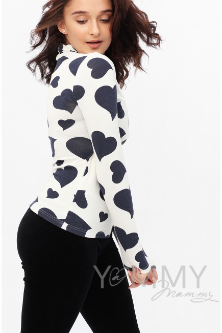Водолазка с принтом "сердца" для беременных и кормящих, цвет экрю