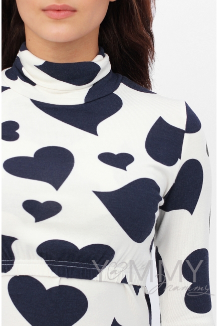 Водолазка с принтом "сердца" для беременных и кормящих, цвет экрю