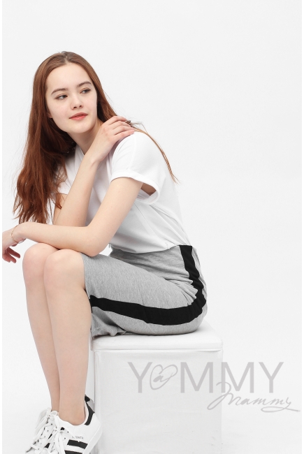 Юбка-карандаш для беременных и родивших универсальная, серый меланж/черный