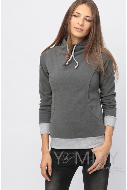 Толстовка для кормящих и беременных флисовая с завязками, цвет темно-серый