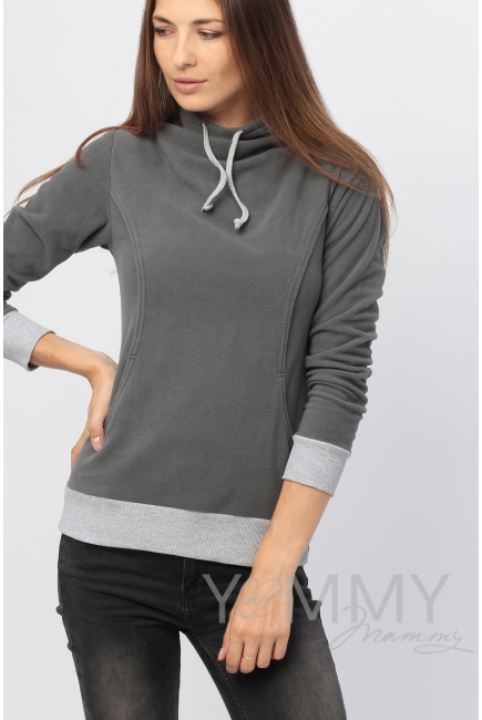 Толстовка для кормящих и беременных флисовая с завязками, цвет темно-серый