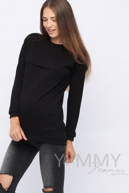 Джемпер для беременных и кормящих с удлиненной спинкой, черный