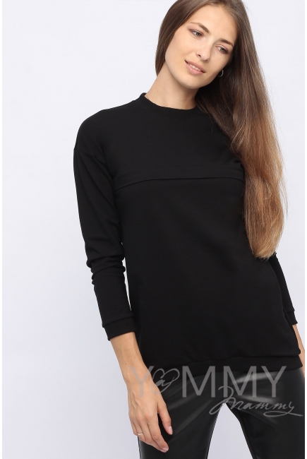 Джемпер для беременных и кормящих с удлиненной спинкой, черный
