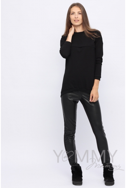 Джемпер для беременных и кормящих с удлиненной спинкой, черный