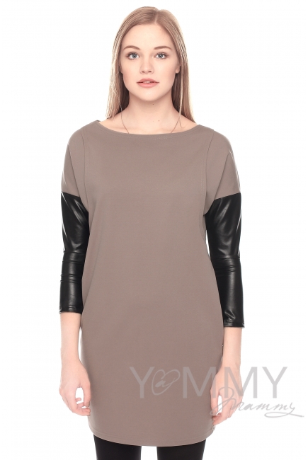Платье-туника для беременных и кормящих, капучино