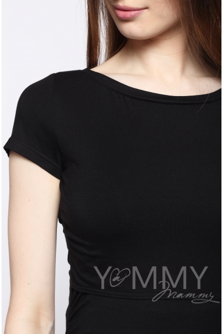 Платье для кормящих и беременных из модала с коротким рукавом, черное