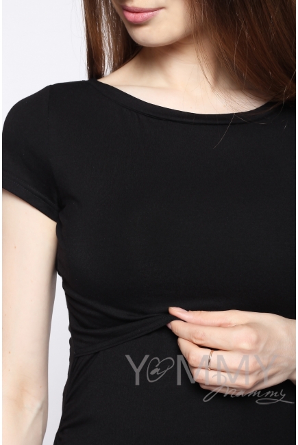 Платье для кормящих и беременных из модала с коротким рукавом, черное