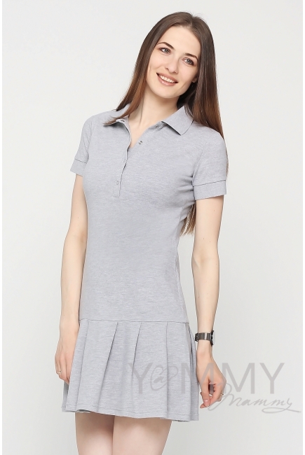 Платье для беременных и кормящих поло с воланом, серый меланж