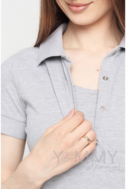 Платье для беременных и кормящих поло с воланом, серый меланж