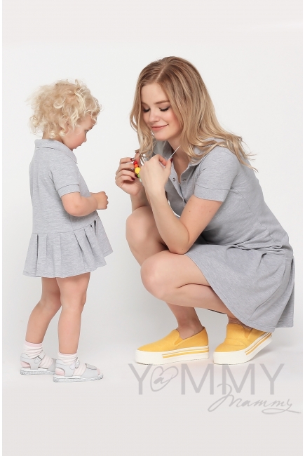 Платье для беременных и кормящих поло с воланом, серый меланж