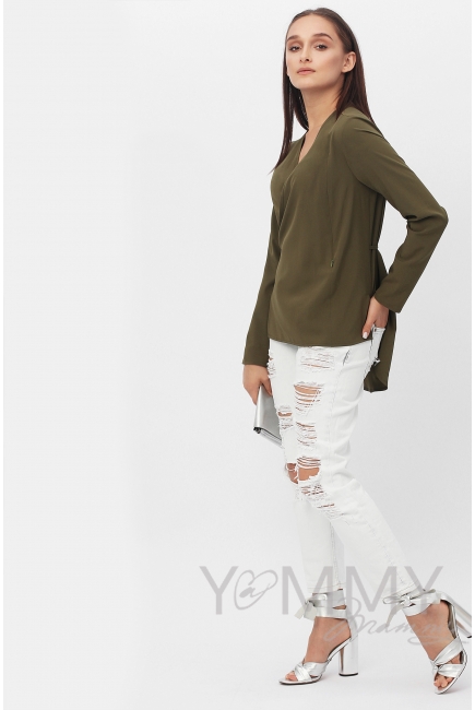 Блуза для беременных и кормящих на запах, цвет хаки