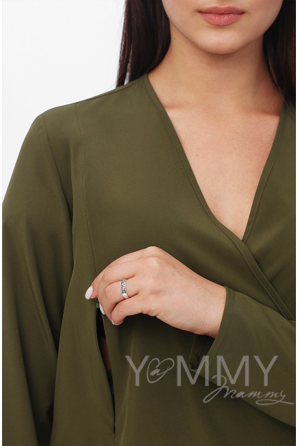 Блуза для беременных и кормящих на запах, цвет хаки