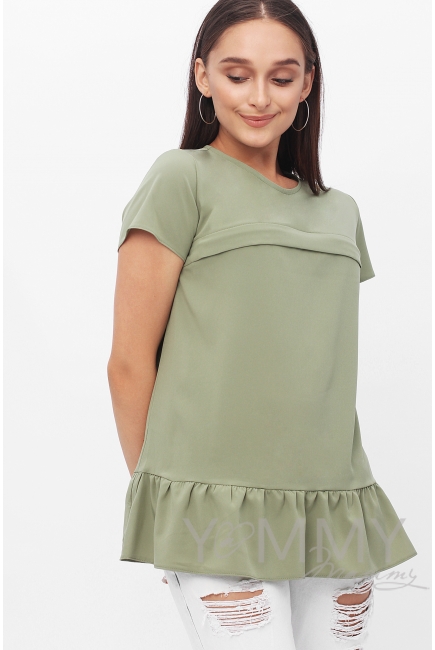 Блуза для кормящих и беременных с воланом, цвет олива