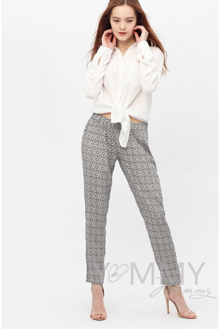 Брюки для кормящих и беременных с принтом ромбы, цвет светло-бежевый