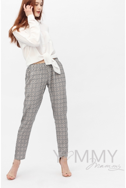 Брюки для кормящих и беременных с принтом ромбы, цвет светло-бежевый