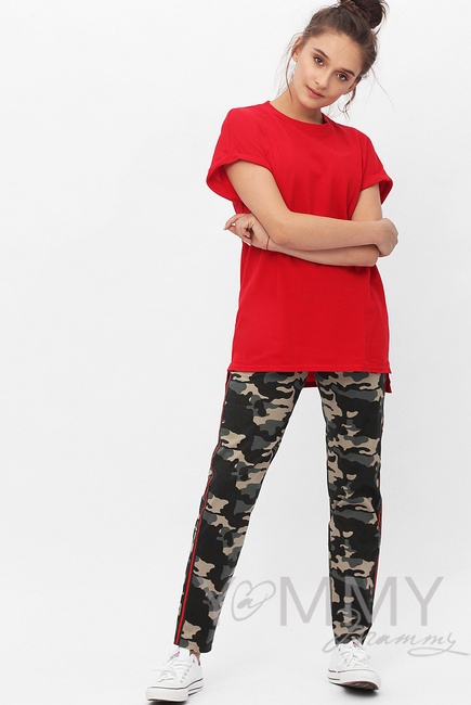 Брюки для кормящих и беременных универсальные с лампасами, милитари