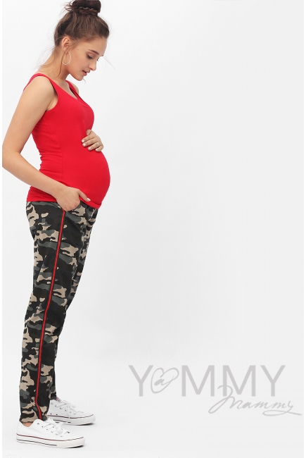 Брюки для кормящих и беременных универсальные с лампасами, милитари
