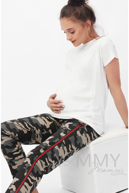 Брюки для кормящих и беременных универсальные с лампасами, милитари