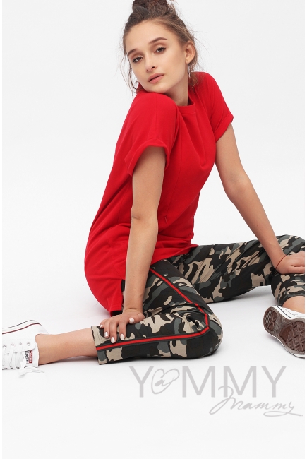 Брюки для кормящих и беременных универсальные с лампасами, милитари