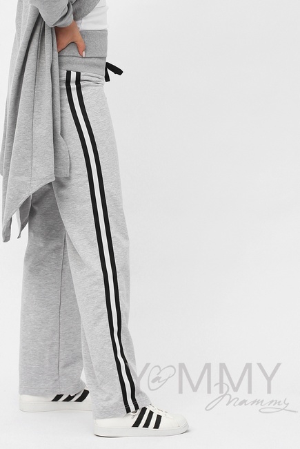 Брюки для беременных и кормящих универсальные с лампасами, цвет серый меланж