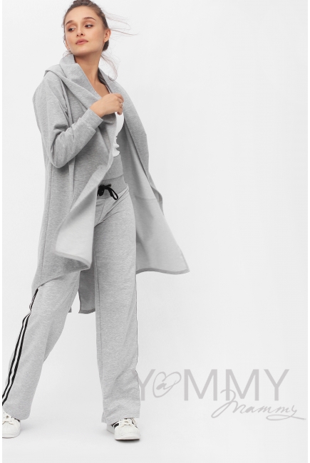 Брюки для беременных и кормящих универсальные с лампасами, цвет серый меланж