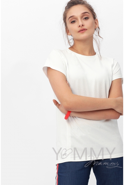 Футболка для кормящих и беременных с серебряным напылением, цвет белый