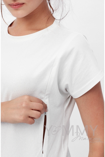 Футболка для кормящих и беременных с серебряным напылением, цвет белый