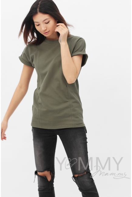 Футболка для кормящих и беременных, цвет хаки