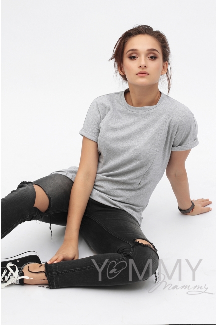 Футболка для кормящих и беременных, цвет серый меланж