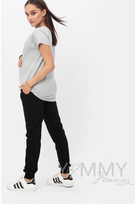 Футболка для беременных и кормящих с серебряным напылением, серый меланж