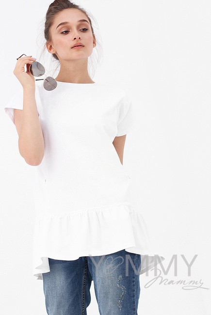 Футболка для кормящих и беременных свободного силуэта с воланом, цвет белый