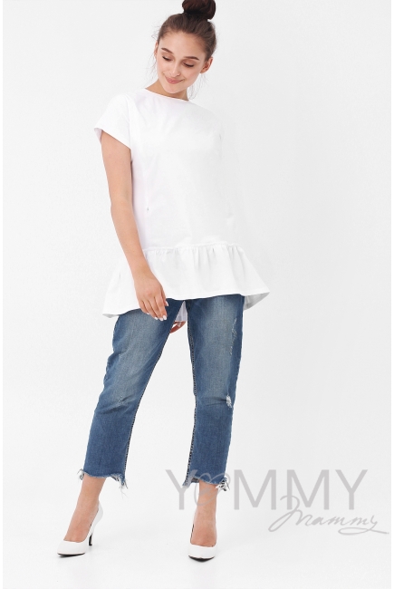 Футболка для кормящих и беременных свободного силуэта с воланом, цвет белый