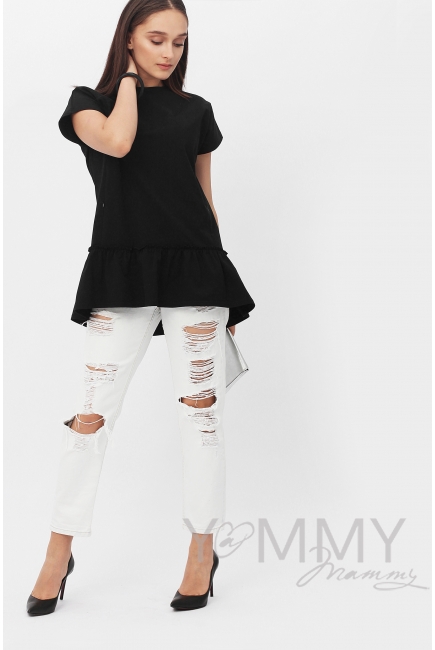 Футболка для кормящих и беременных свободного силуэта с воланом, черный