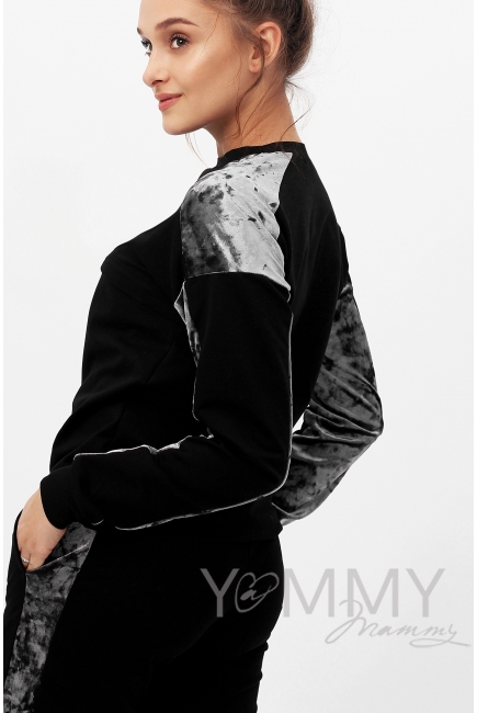 Костюм для беременных и кормящих с отделкой из велюра, черный